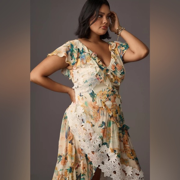 NWT By Anthropologie V-Neck Ruffle Lace Slip Dress - Picture 3 of 9